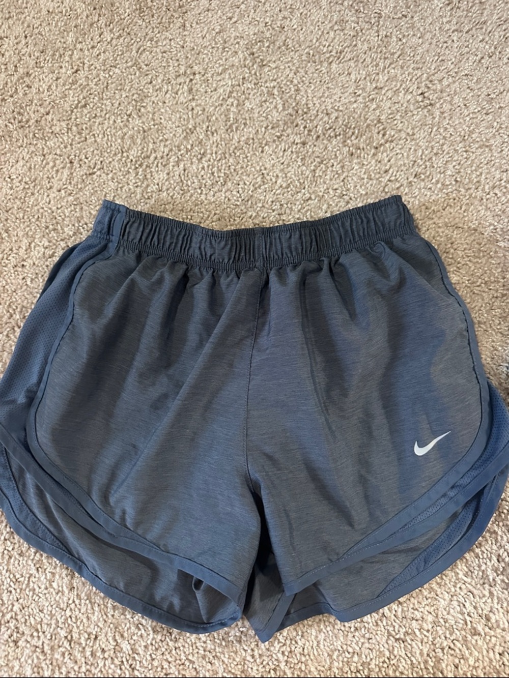 Nike Women's Dark Navy Athletic Shorts with White Swoosh